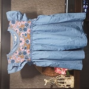nouveaumonde Top Shirt Chambray Embroidery Floral Ruffle Sleeves Size XL…